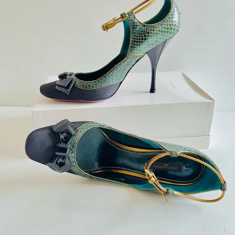 Louis Vuitton green python Mary Jane heels 37.5
